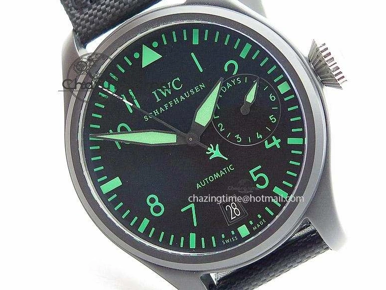 MIROTIME 0820 Durable Big Pilot 5019 Ceramic Case Black Dial Green Markers Asian 23J 7396